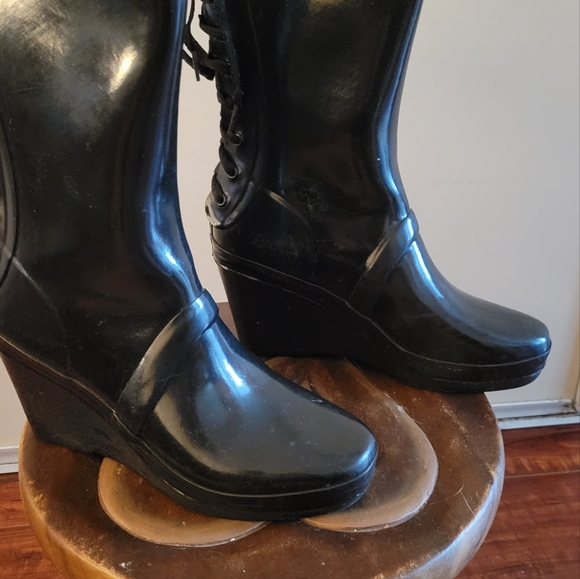 Black Hunter wedge rainboots sz 6/37 - Picture 4 of 6